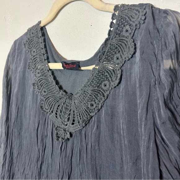 Carla Conti Gray Silk Ruffled Tiered Long Sleeve Dress Medium - Picture 3 of 8